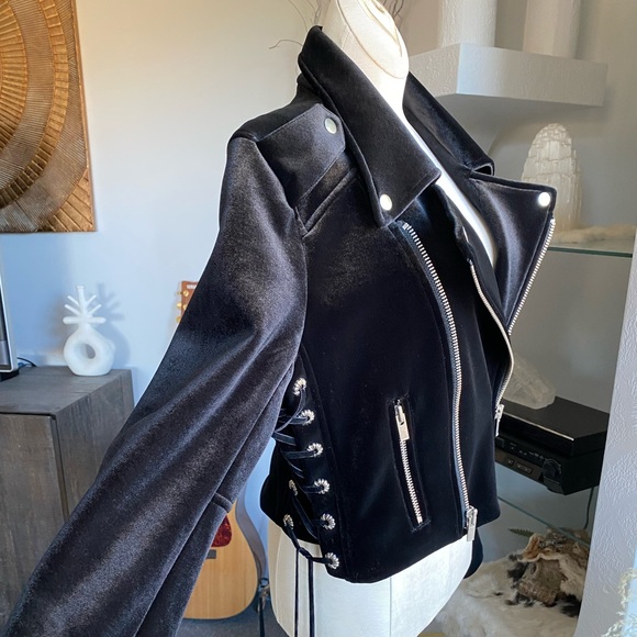 New The Kooples Velvet Lace Up Biker Jacket chrome hearts allsaints zara leather - Picture 7 of 16